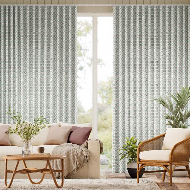 Floral Trellis Green & Blush Curtains thumbnail image