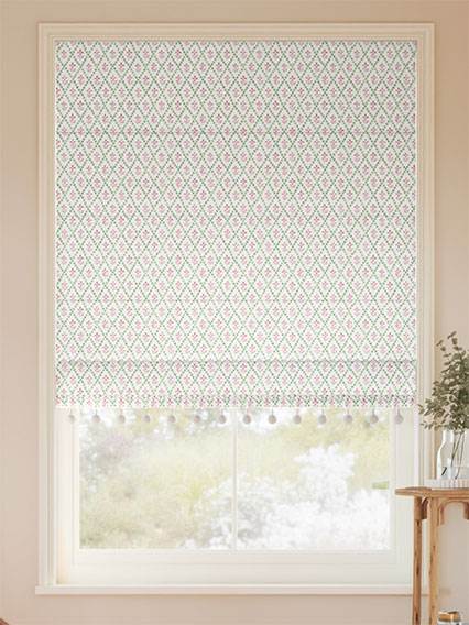 Floral Trellis Pom-Pom Green & Blush Roman Blind thumbnail image