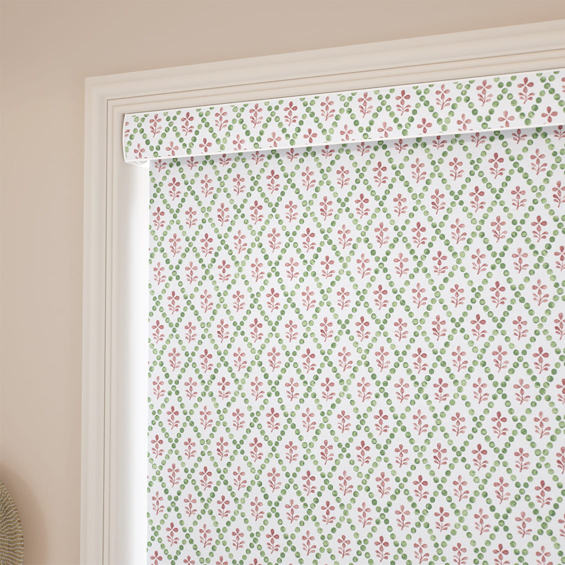 Floral Trellis Green & Blush Roller Blind