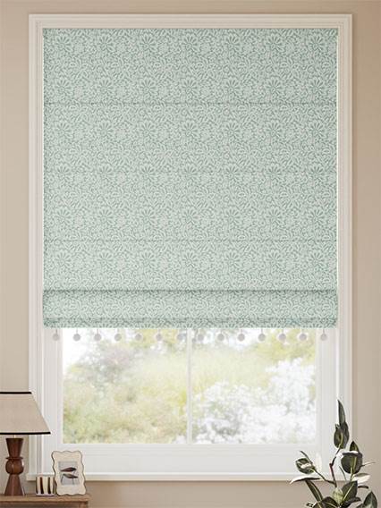 Flower Block Pom-Pom Aqua Roman Blind thumbnail image