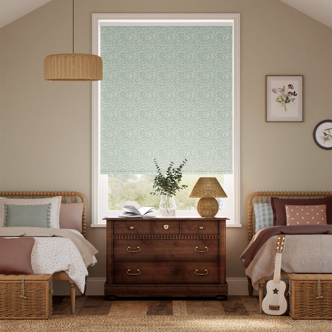 Flower Block Aqua Roller Blind