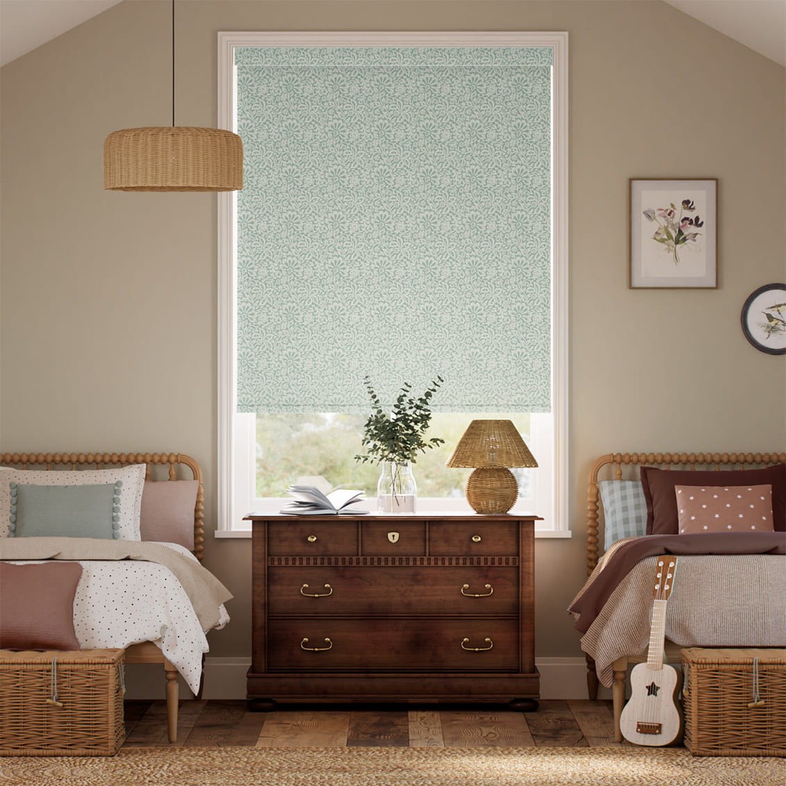 Flower Block Aqua Roller Blind