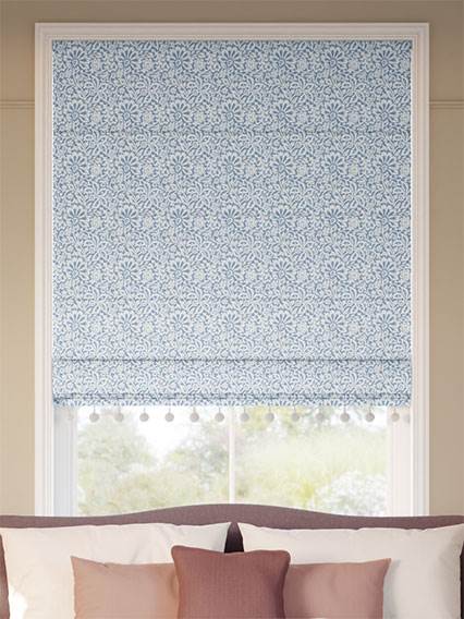 Flower Block Pom-Pom Blue Roman Blind thumbnail image