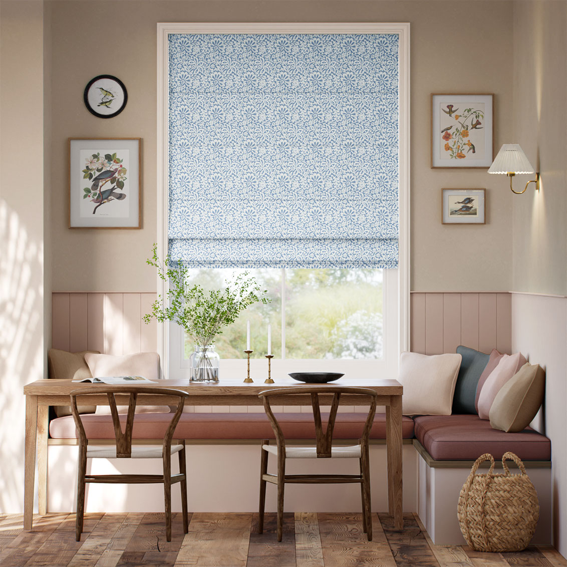 Flower Block Blue Roman Blind
