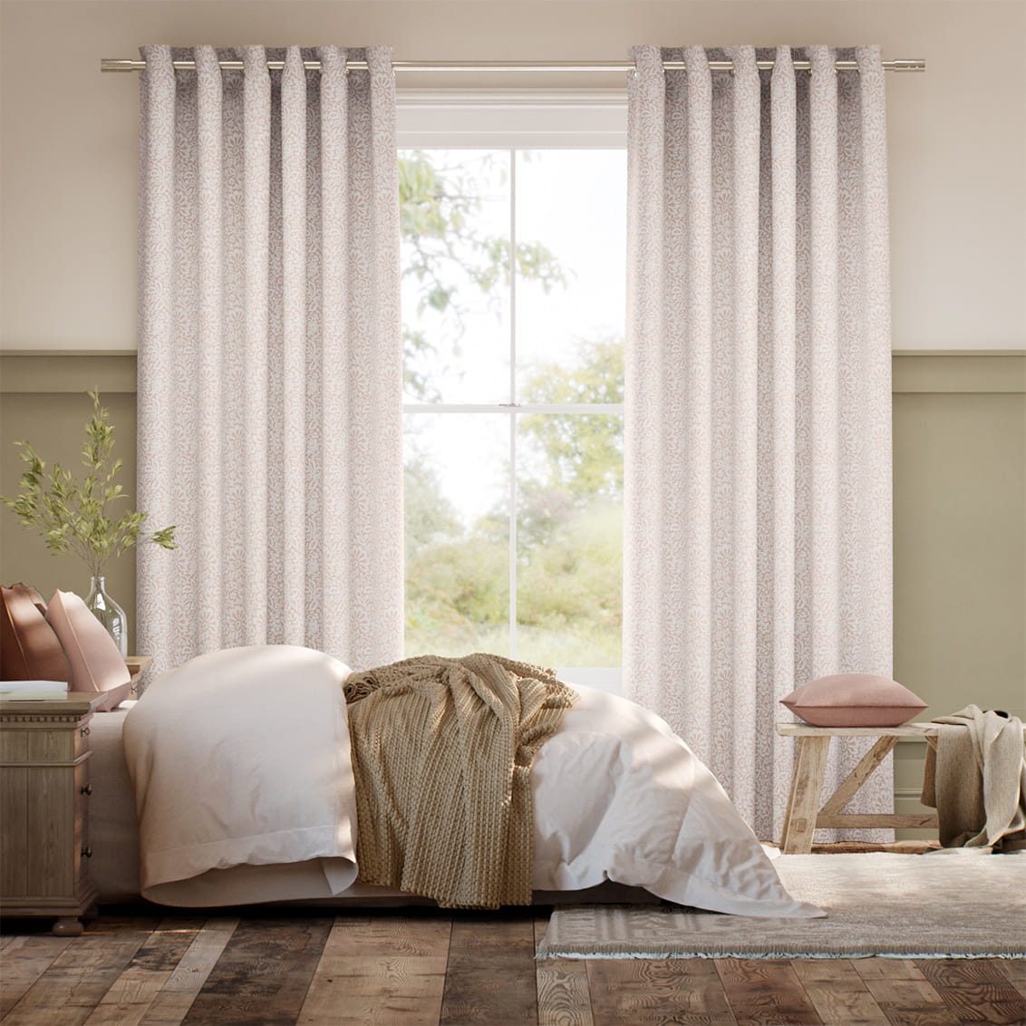 Flower Block Blush Curtains