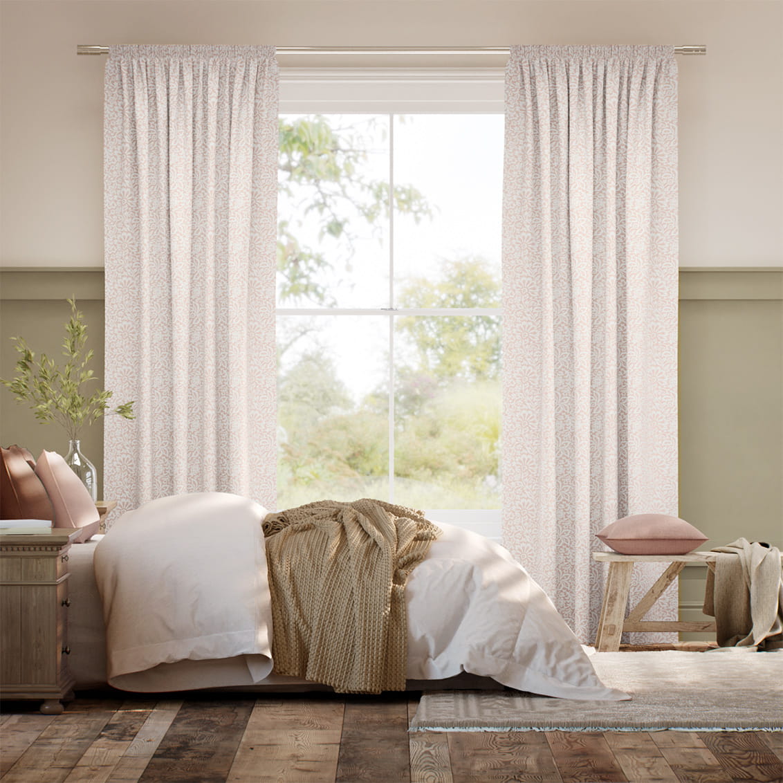 Flower Block Blush Curtains