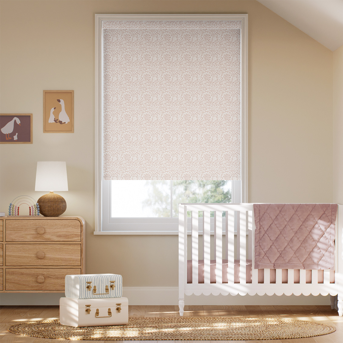 Flower Block Blush Roller Blind