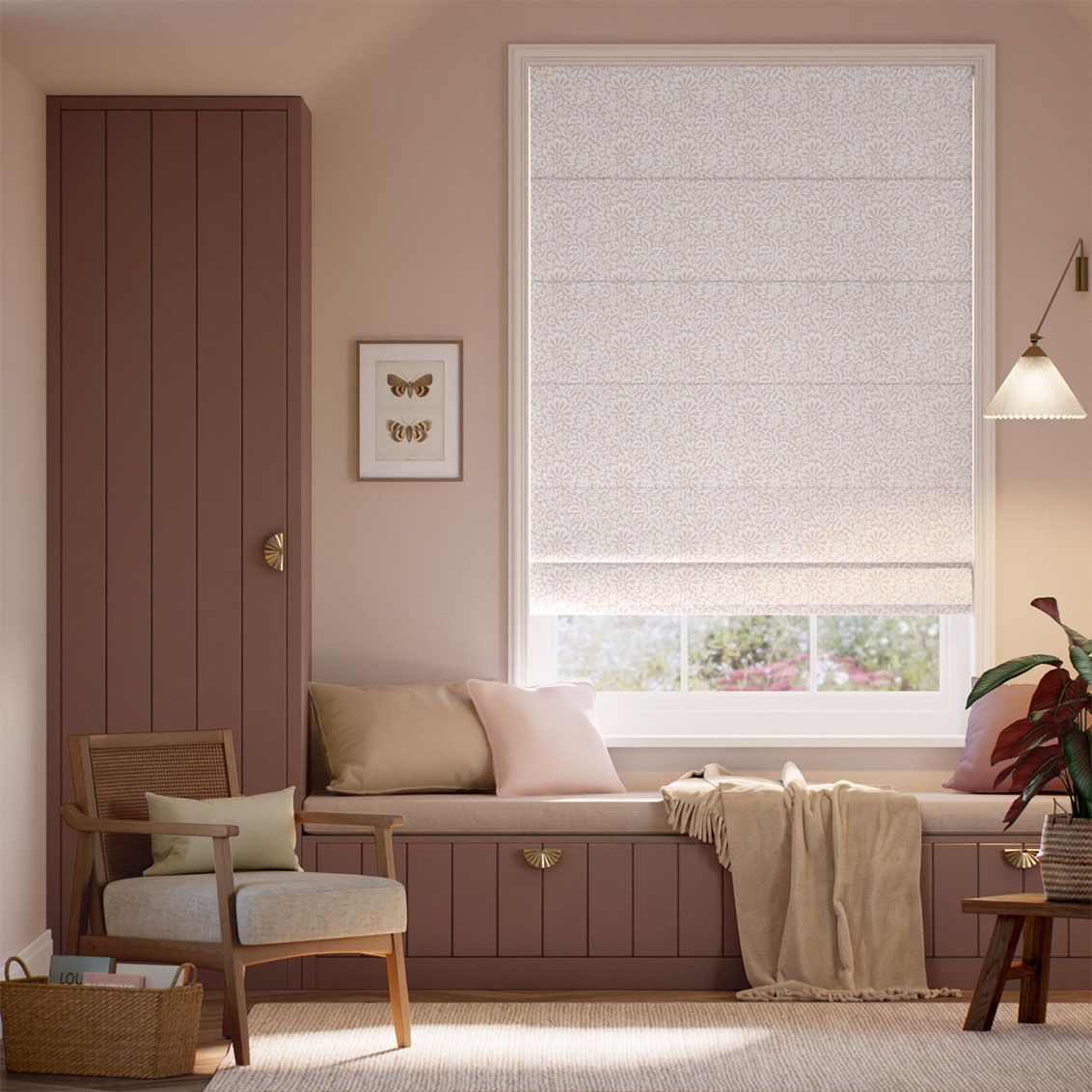 Flower Block Blush Roman Blind