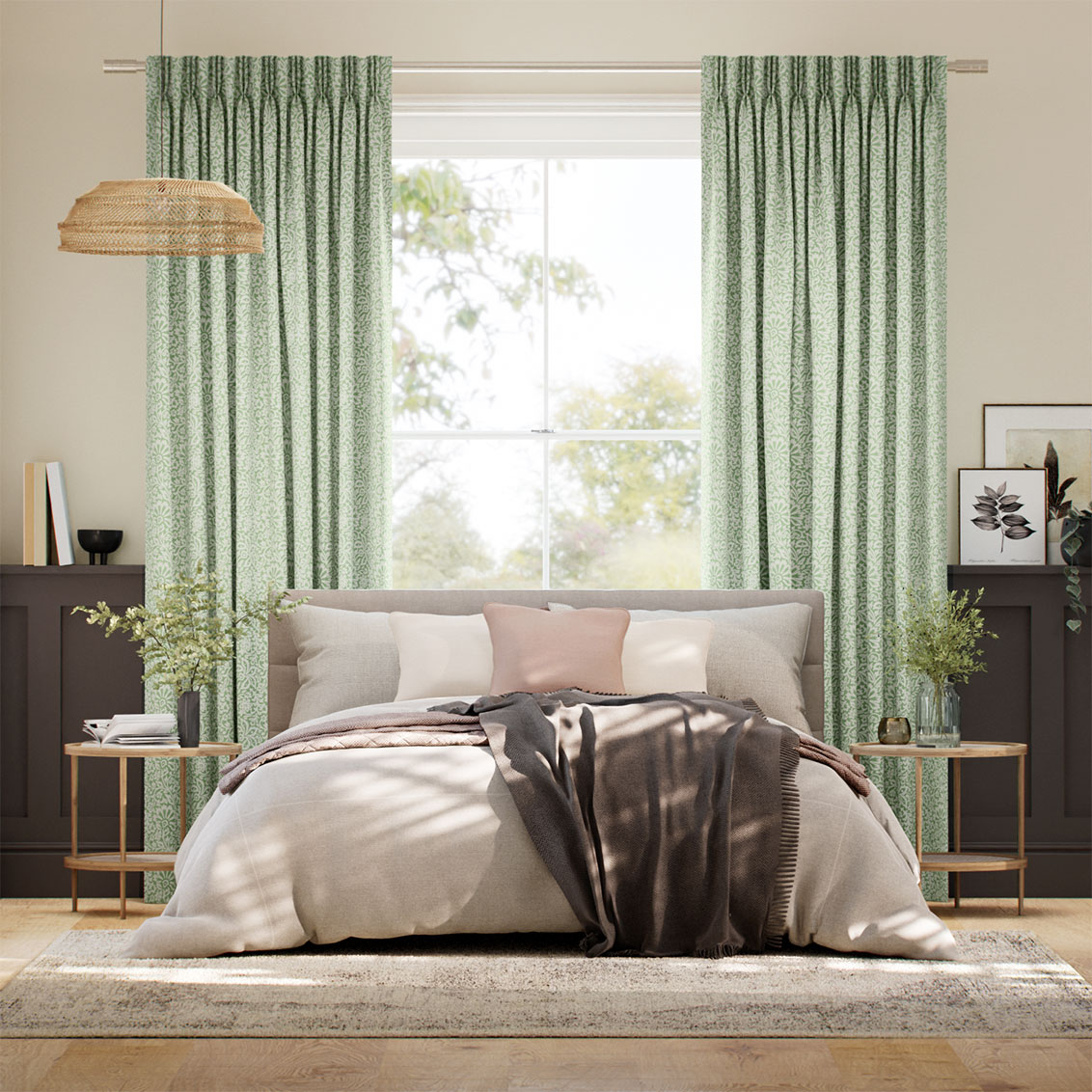 Flower Block Green Curtains