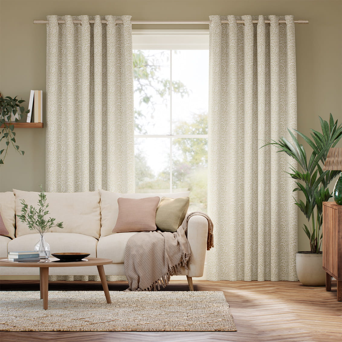 Flower Block Neutral Curtains