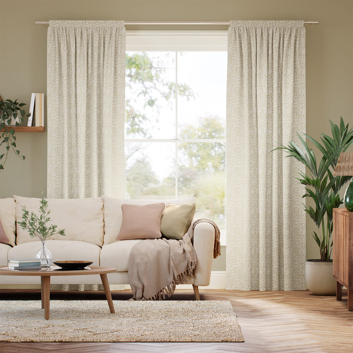 Flower Block Neutral Curtains