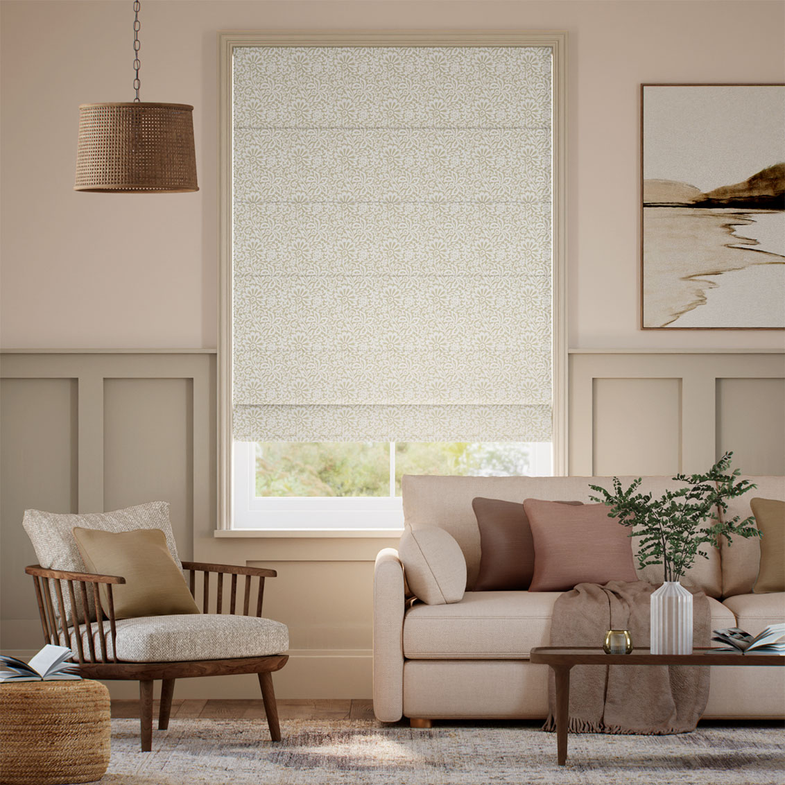 Flower Block Neutral Roman Blind