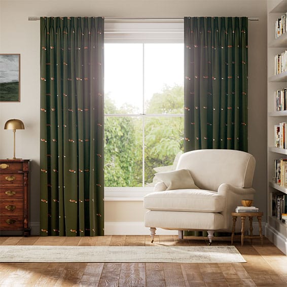 Foxes Forest Green Curtains