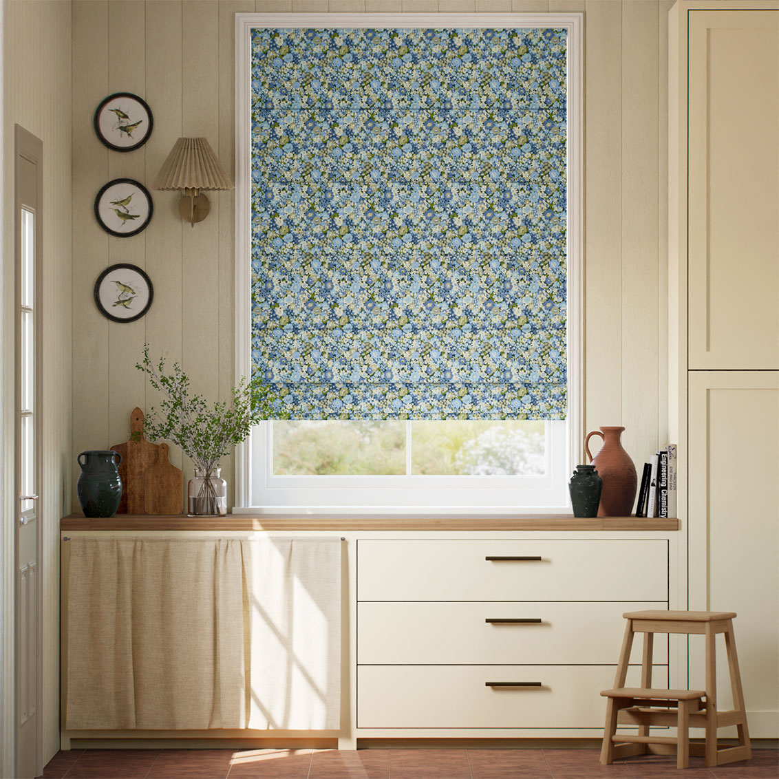 Frances Bloom Cornflower Roman Blind