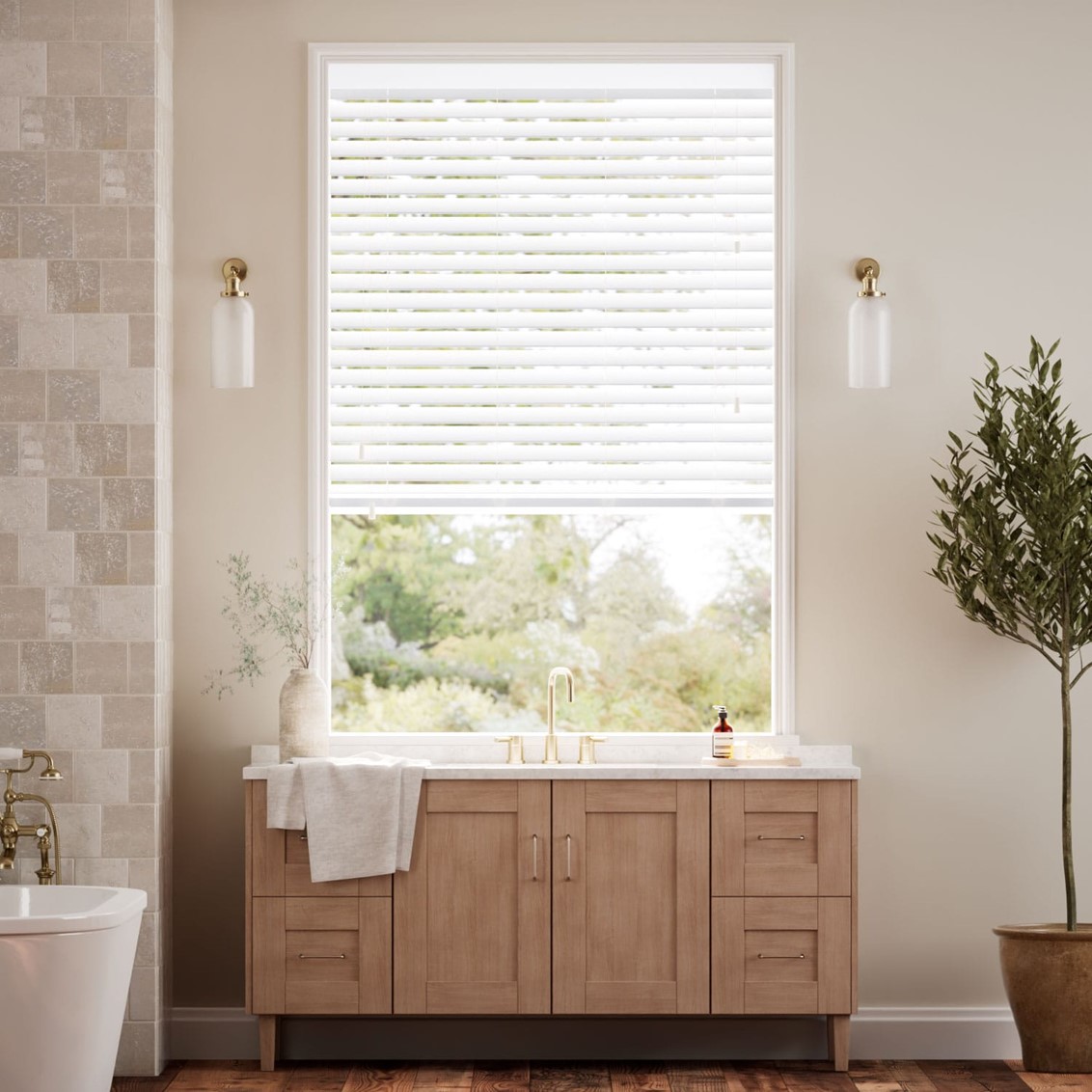 Frost White Faux Wood Blind - 50mm Slat