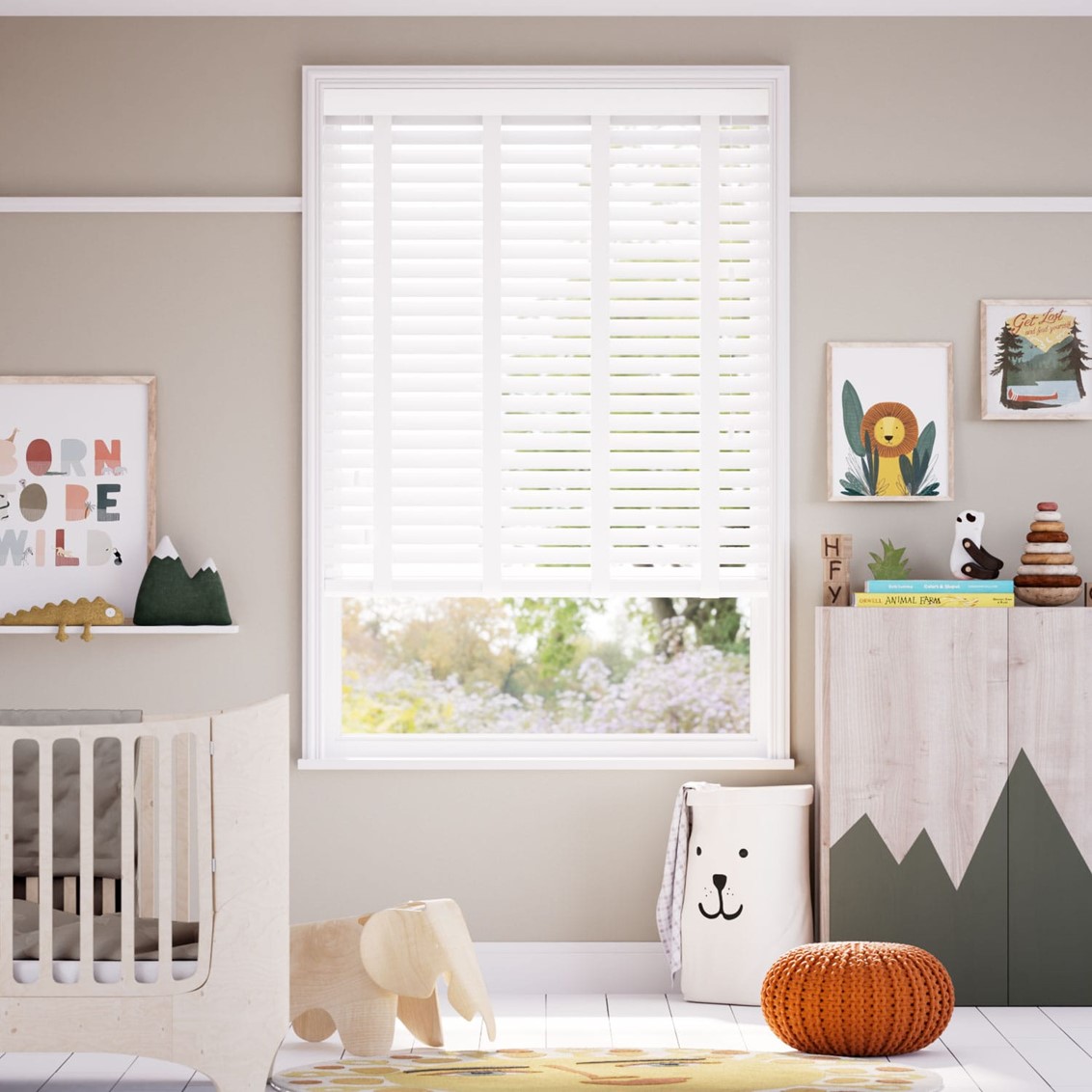 Frost White & Tundra Faux Wood Blind - 50mm Slat