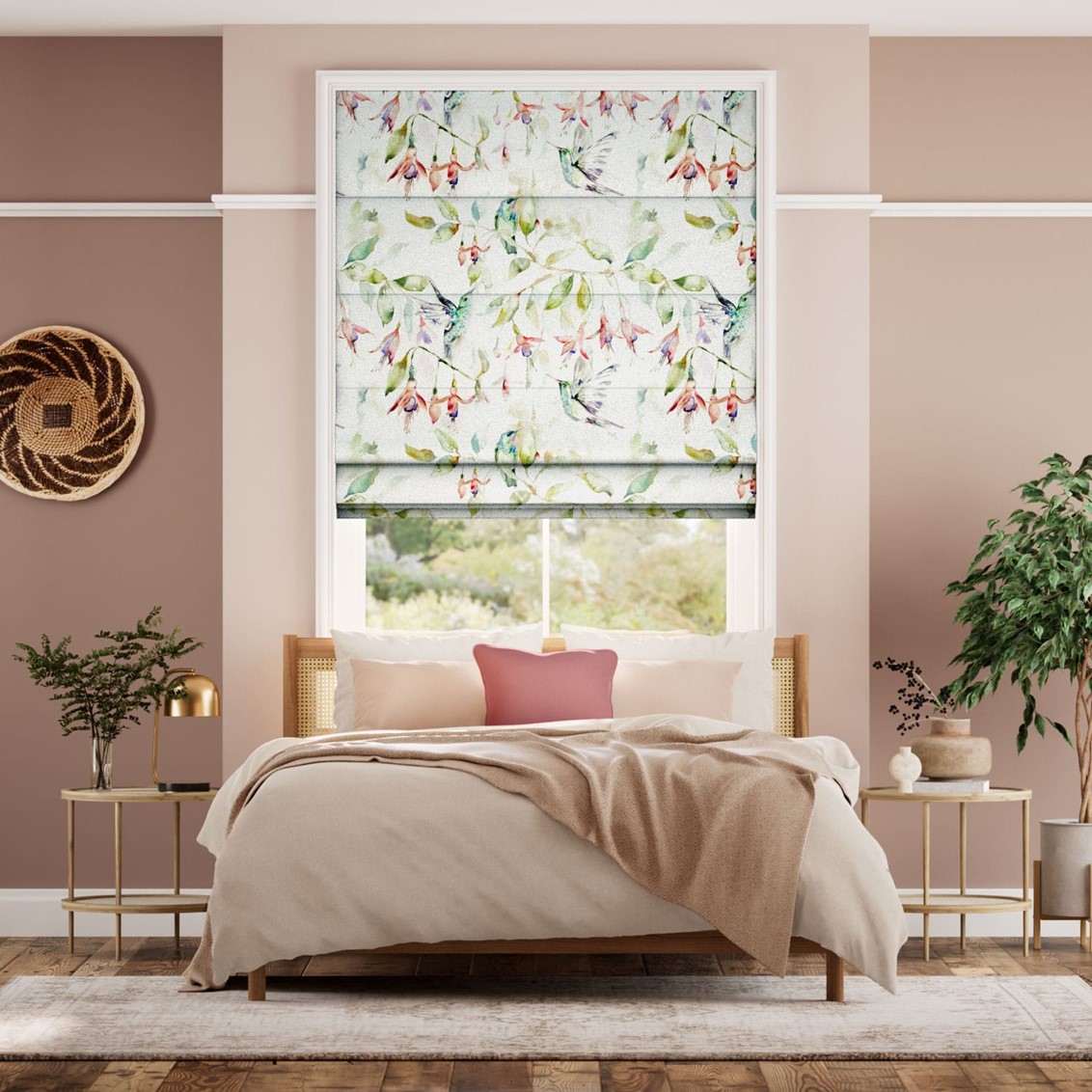 Fuchsia Flight Cream Roman Blind