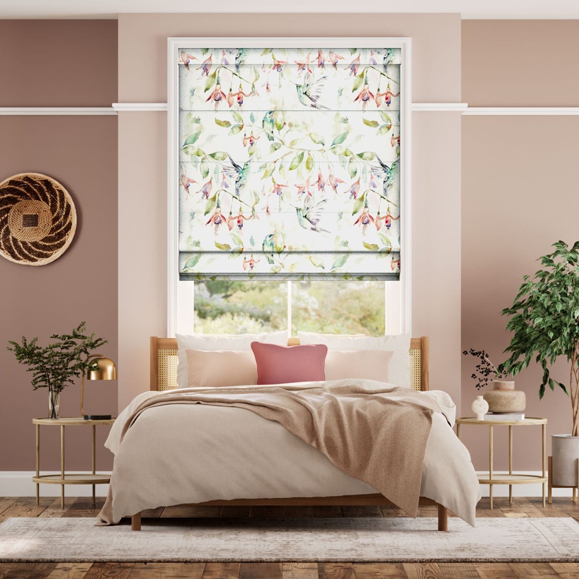 Fuchsia Flight Cream Roman Blind