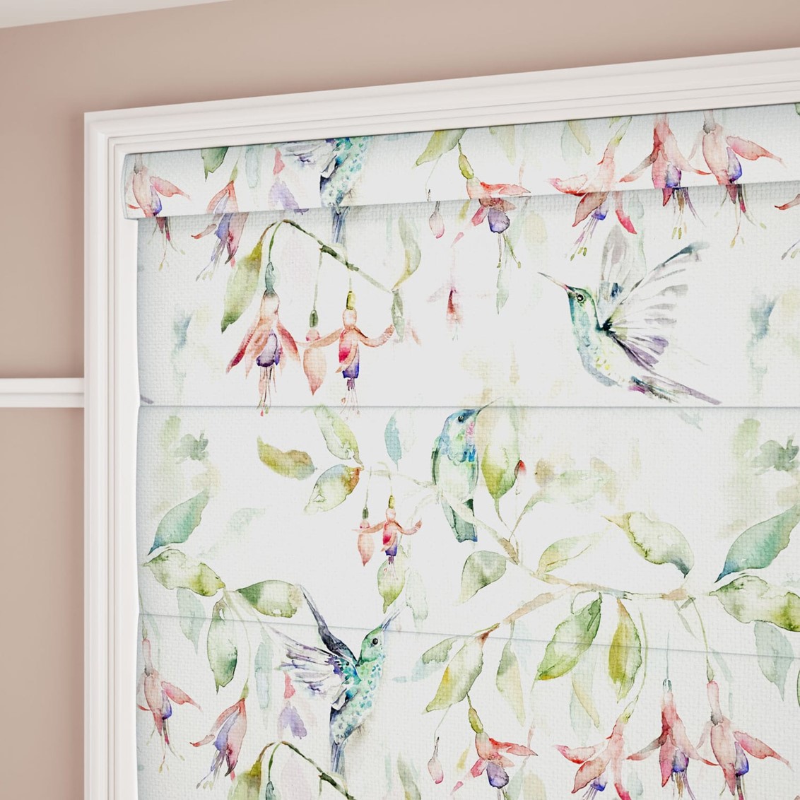 Fuchsia Flight Cream Roman Blind