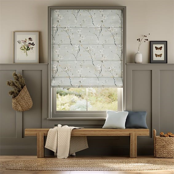 Fuji Blossom Faux Silk Powder & Gold Roman Blind