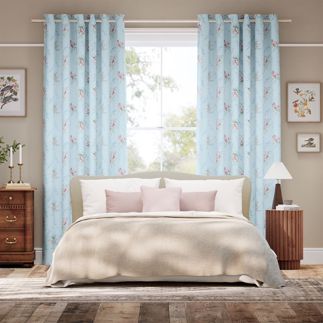 Garden Blooms Blue Curtains