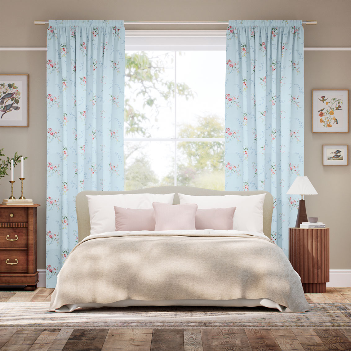 Garden Blooms Blue Curtains