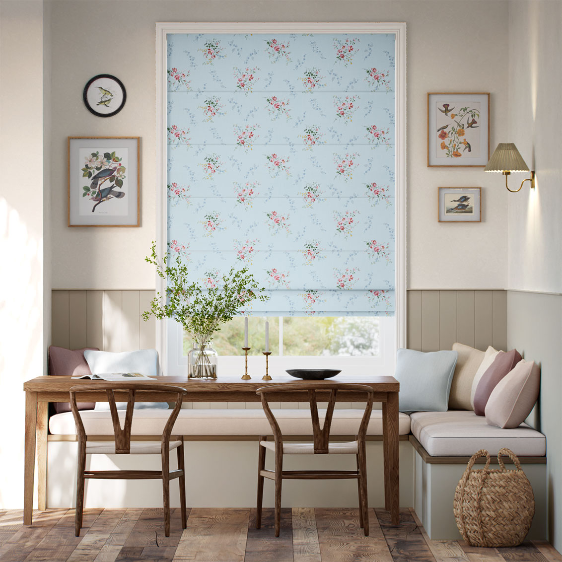Garden Blooms Blue Roman Blind
