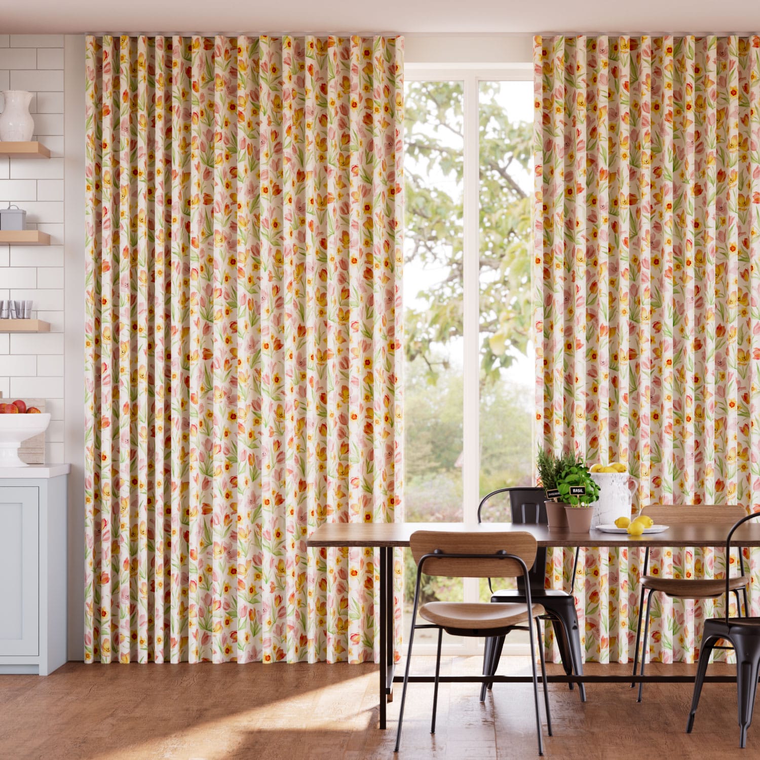 Golden Tulips Pink & Yellow Curtains