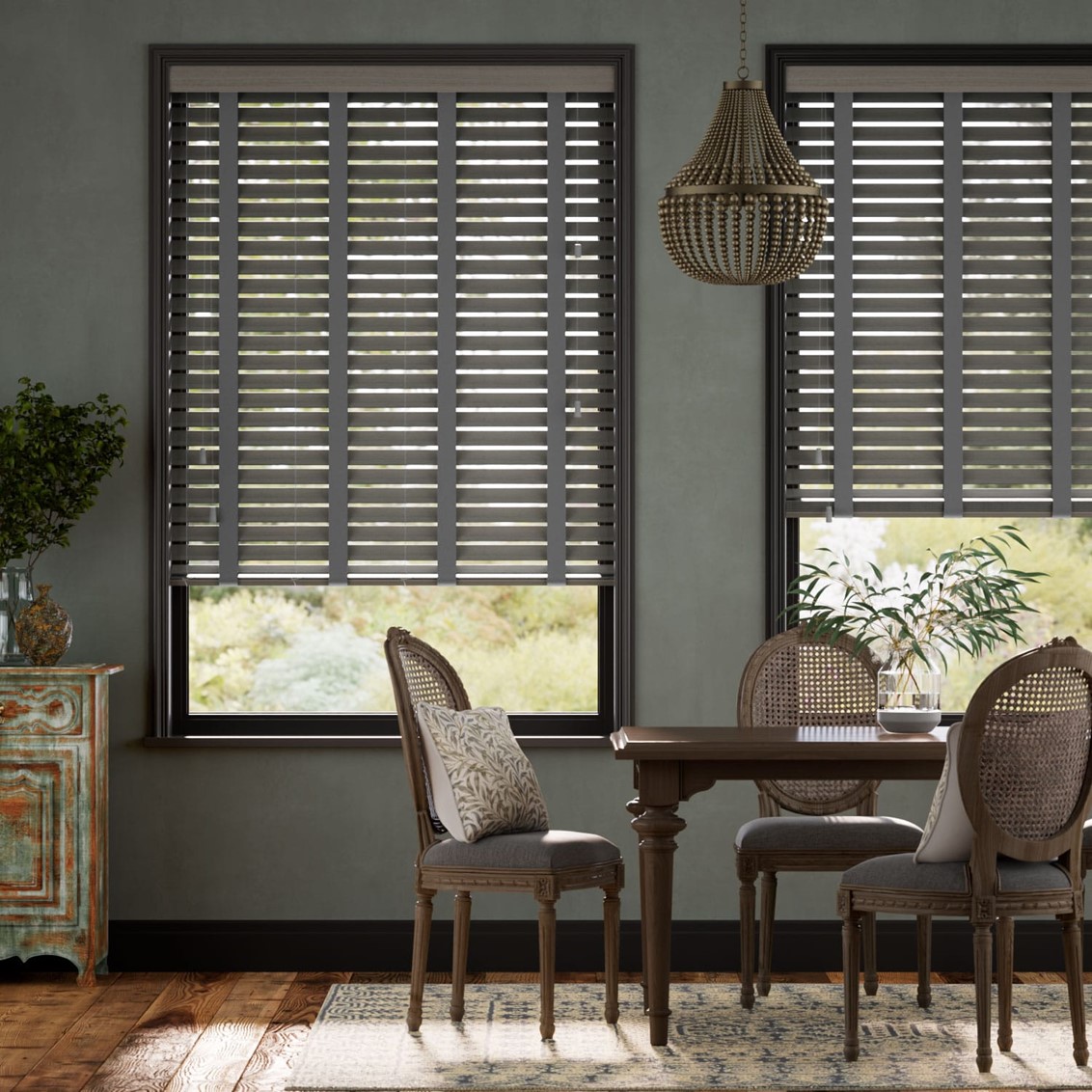 Graphite Grain & Anthracite Faux Wood Blind - 50mm Slat