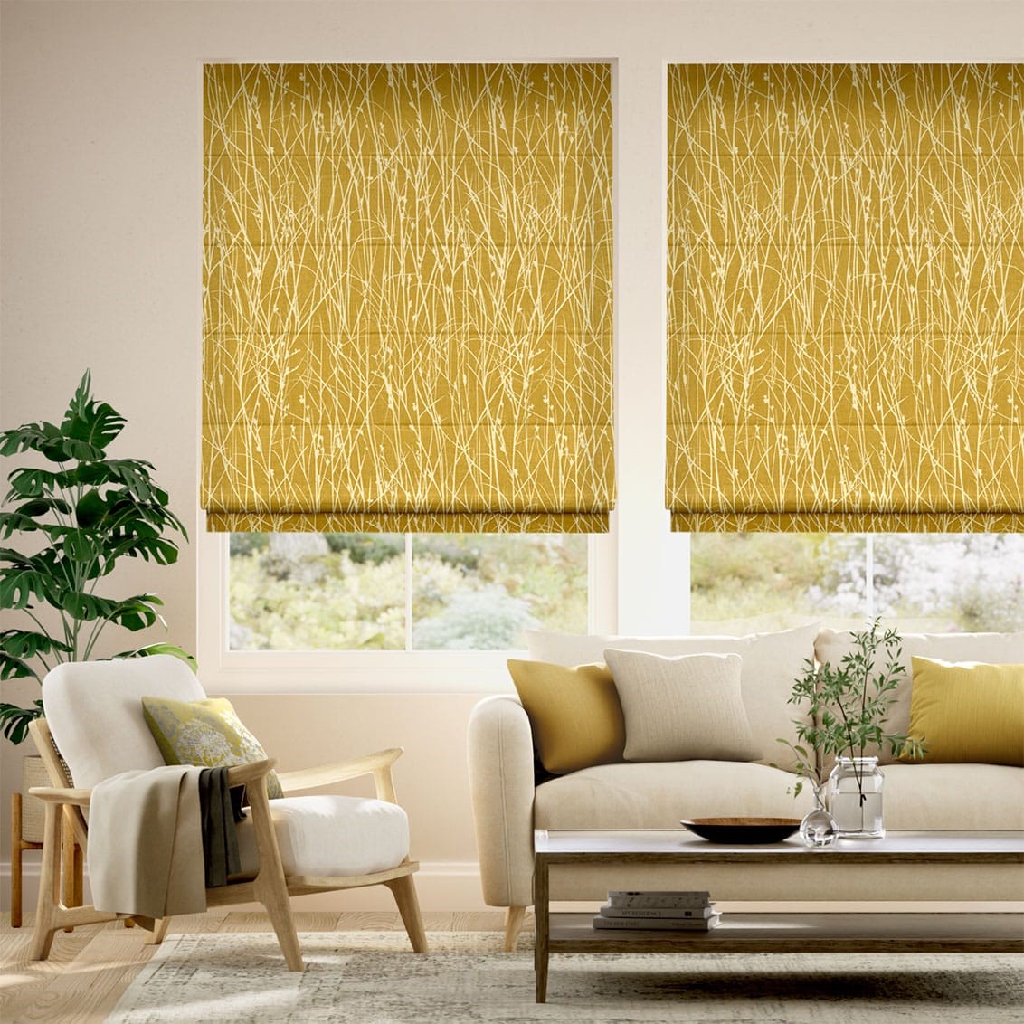 Grasses Mustard Roman Blind