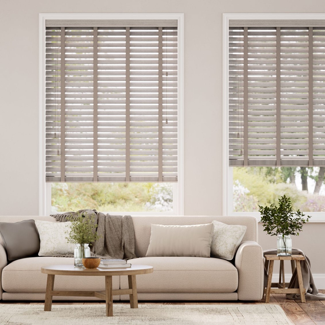 Grey Wash & Latte Faux Wood Blind - 50mm Slat