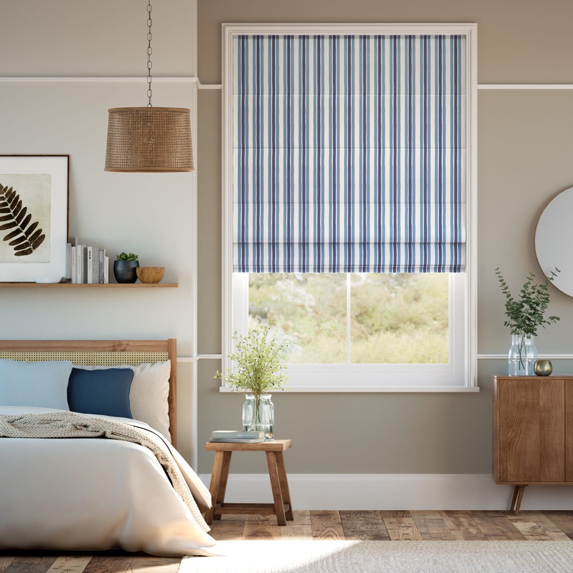 Hand Painted Stripe Cobalt  Roman Blind