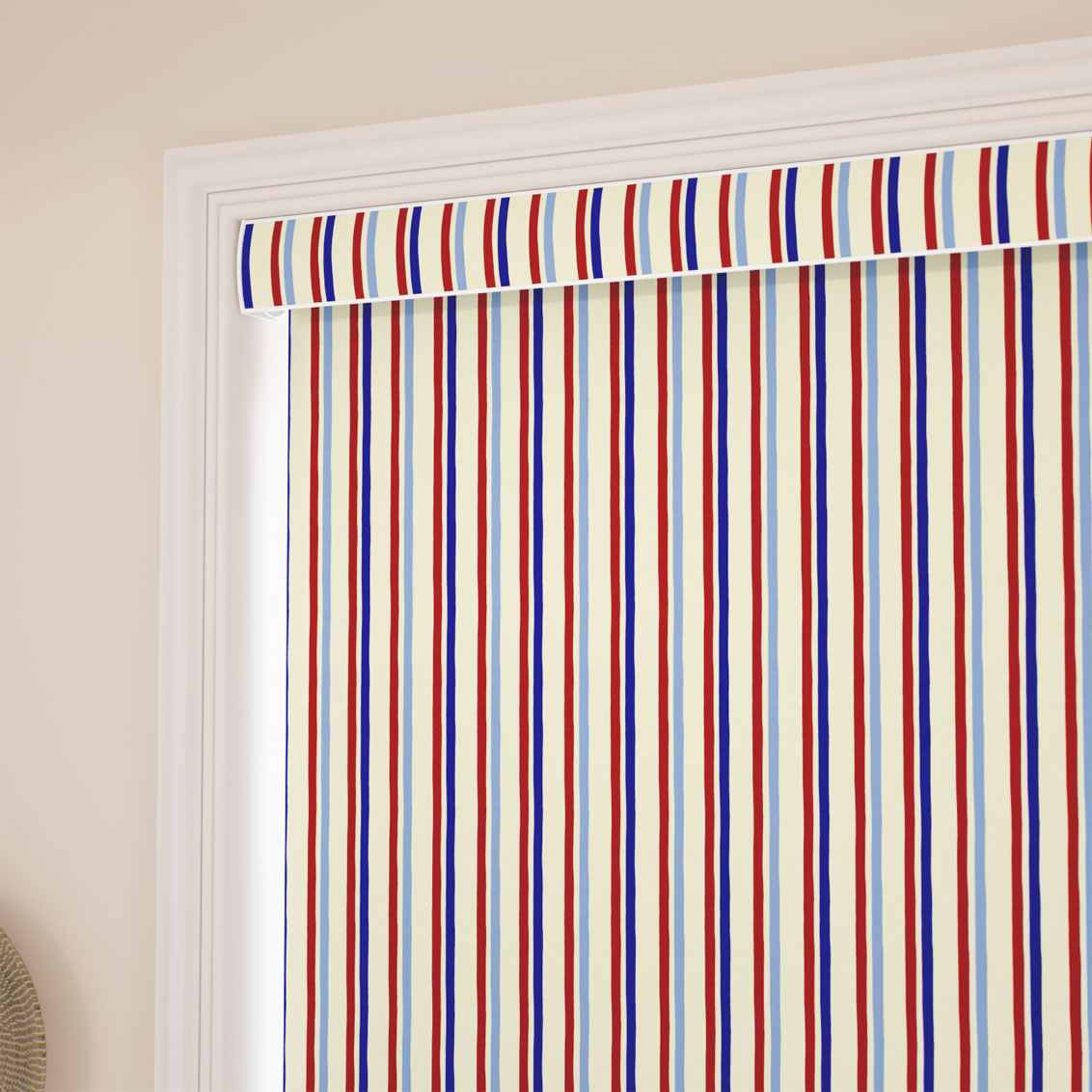 Hand Painted Stripes Cobalt & Polka Red Roller Blind