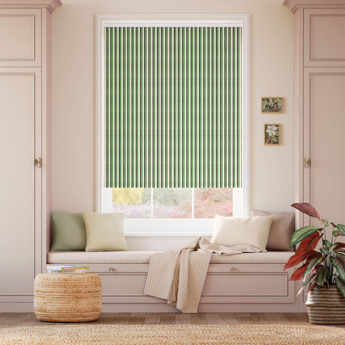 Hand Painted Stripes Hawthorn & Dark Green Roller Blind