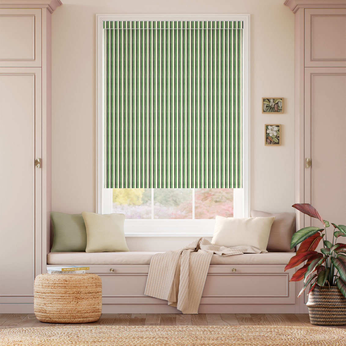 Hand Painted Stripes Hawthorn & Dark Green Roller Blind