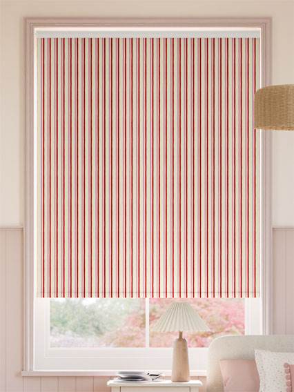 Hand Painted Stripes Rose Pink & Polka Red Roller Blind thumbnail image
