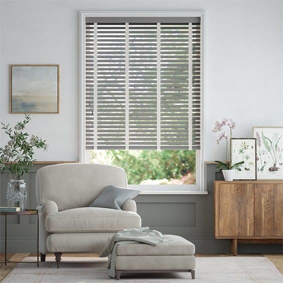 Harbour Grey & Chalk Faux Wood Blind - 50mm Slat