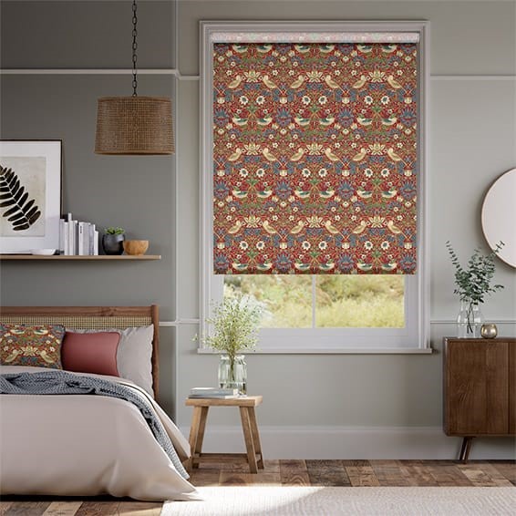 Electric William Morris Strawberry Thief Harissa Red Roller Blind