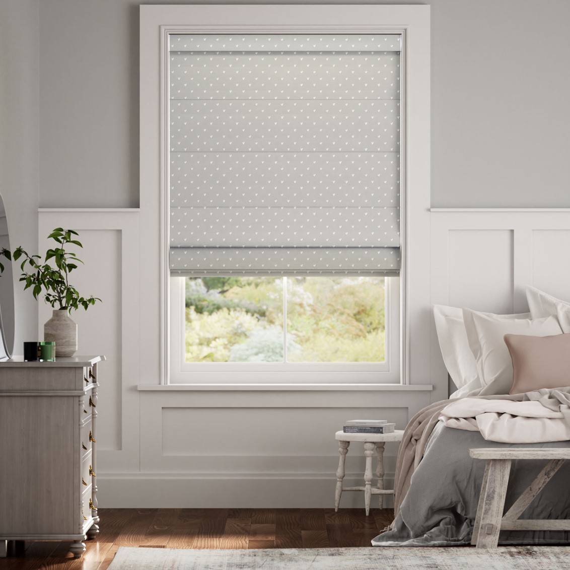 Hearts Grey Roman Blind