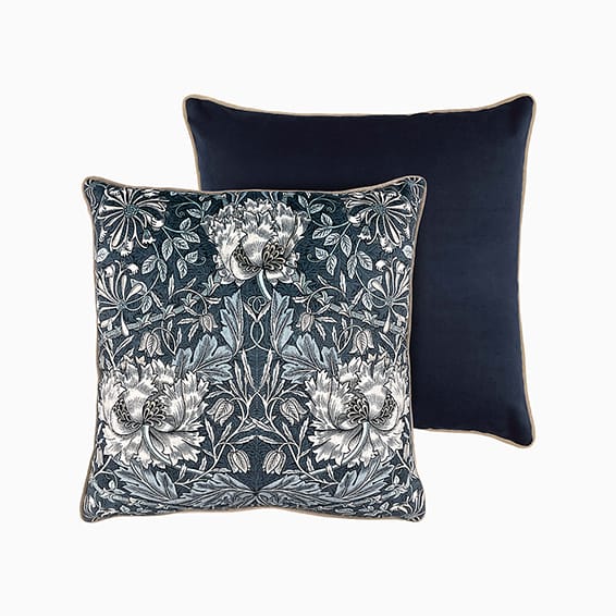 William Morris Honeysuckle and Tulip Grey Blue Cushion