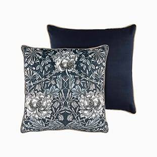 William Morris Honeysuckle and Tulip Velvet Grey Blue Cushion thumbnail image
