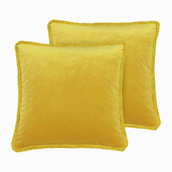 Hoxton Fringe Velvet Ochre Cushion thumbnail image