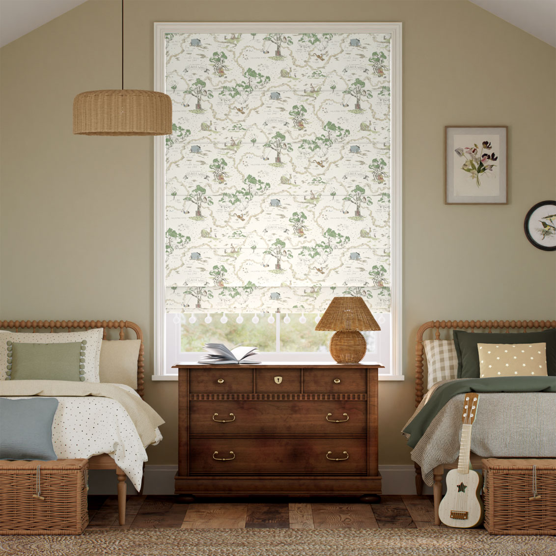 Hundred Acre Wood Neutral & Chalk Roman Blind