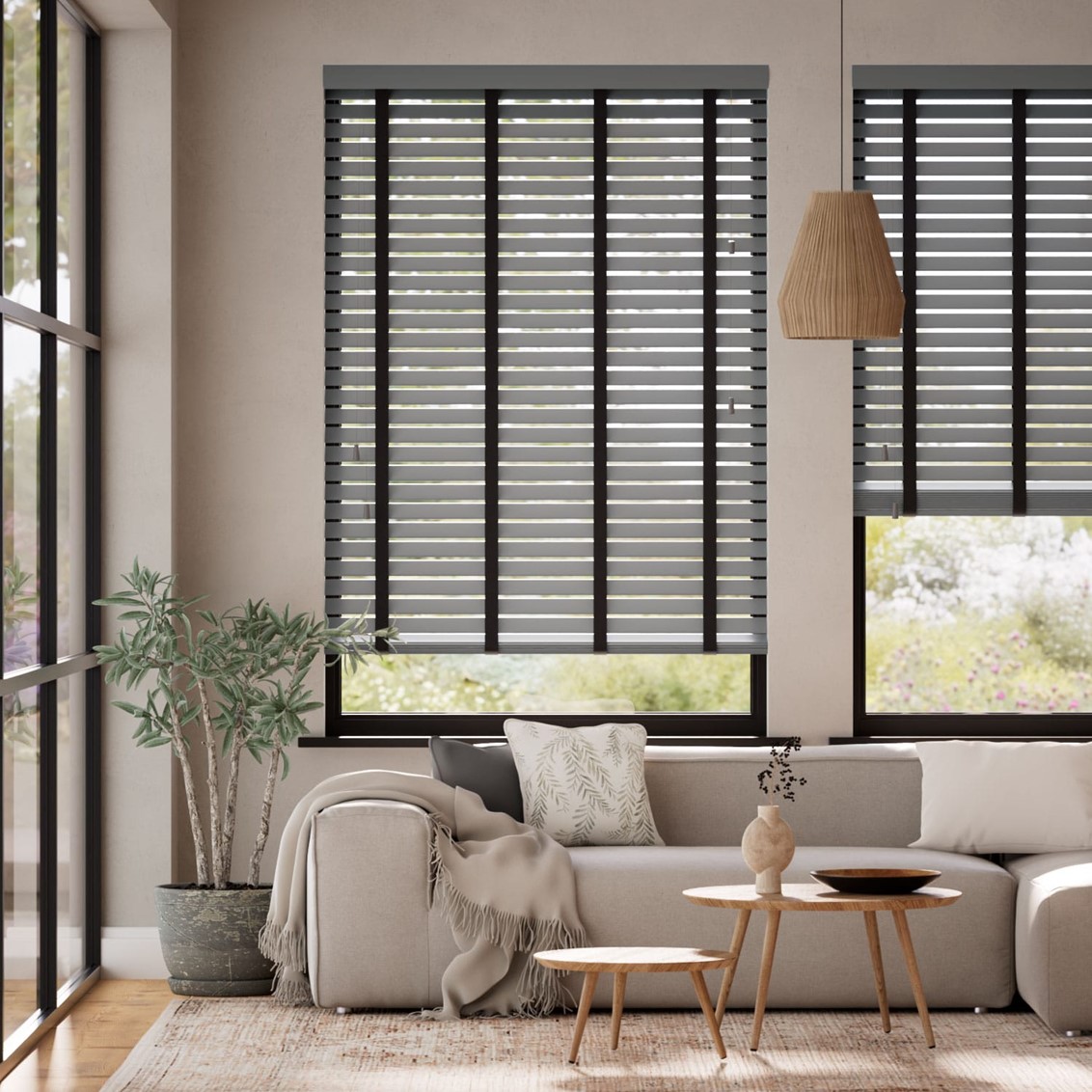 Husky Grey & Noir Wooden Blind - 50mm Slat