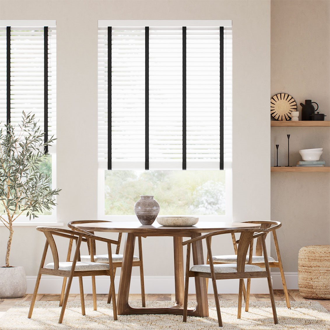 Ice White & Jet Faux Wood Blind - 50mm Slat