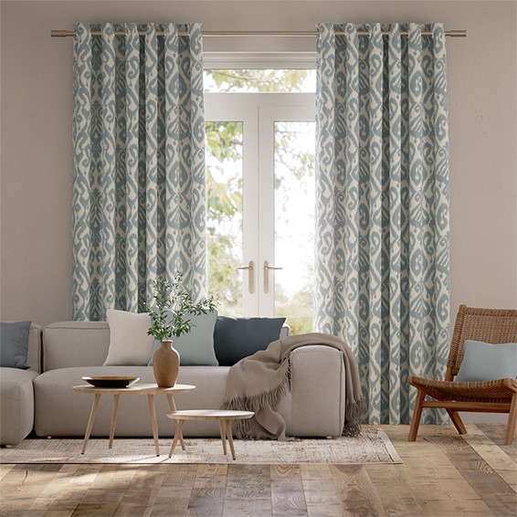 Ikat Damask Chalk Blue Curtains