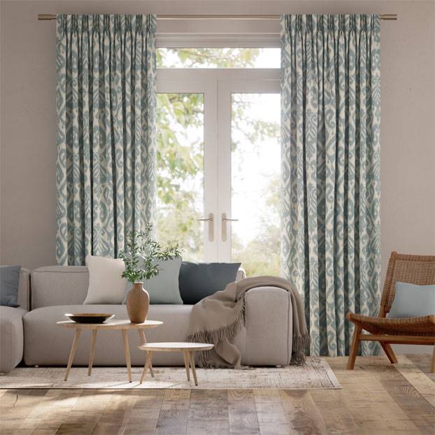 Ikat Damask Chalk Blue Curtains thumbnail image