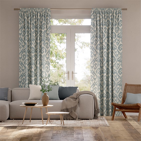 Ikat Damask Chalk Blue Curtains