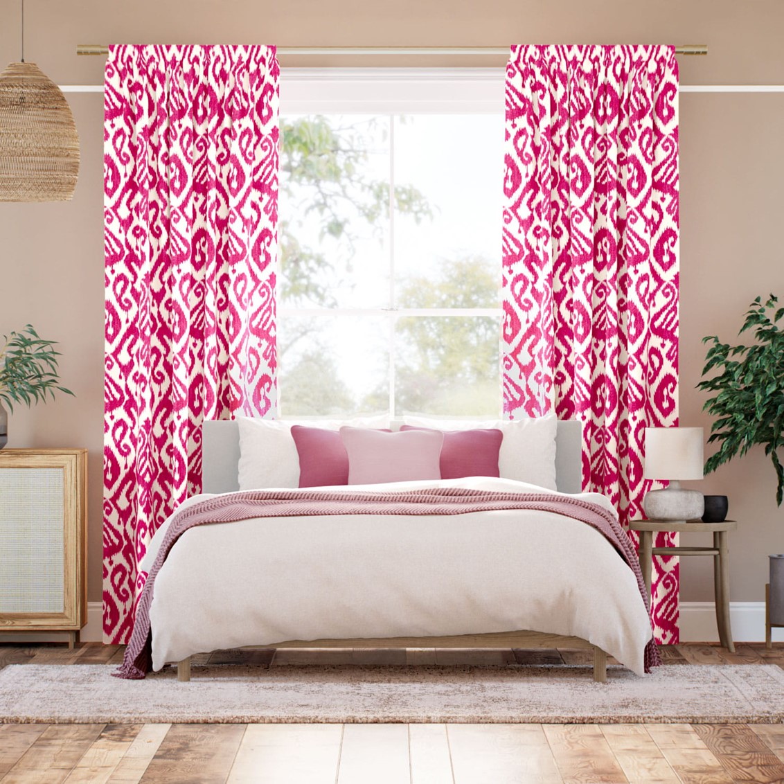 Ikat Damask Cherry Curtains