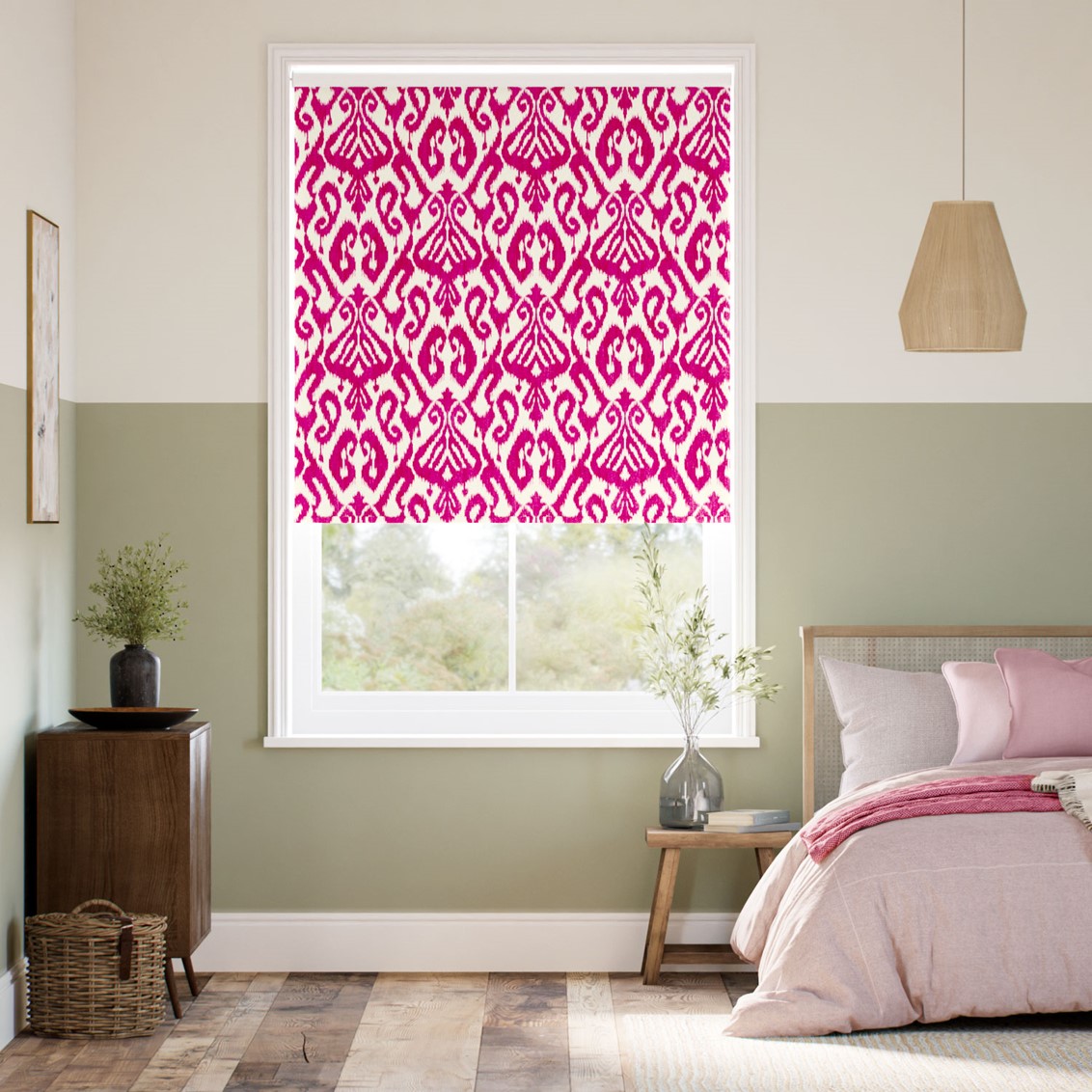 Ikat Damask Cherry Roller Blind